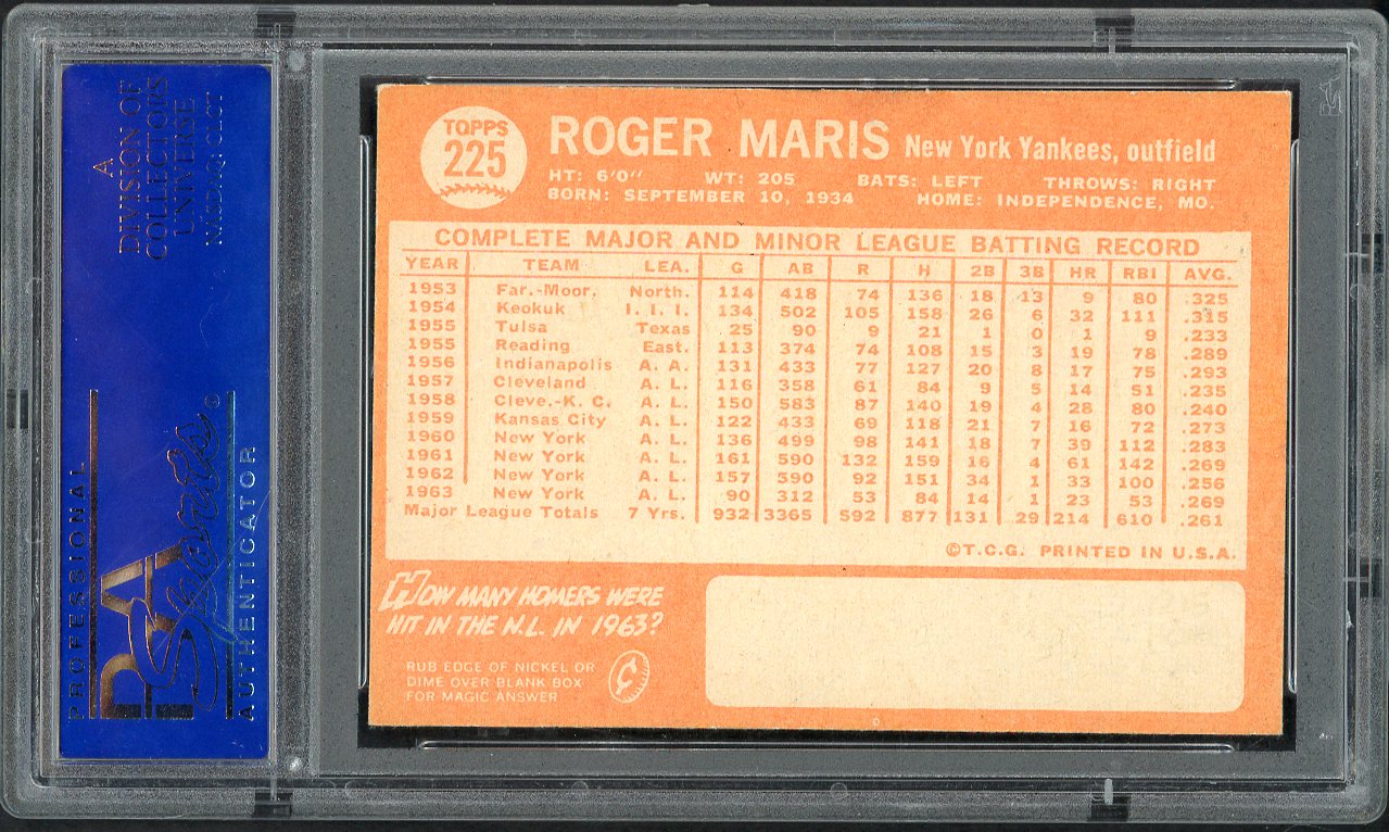 1964 Topps Baseball #225 Roger Maris Yankees PSA 6 EX-MT 554938
