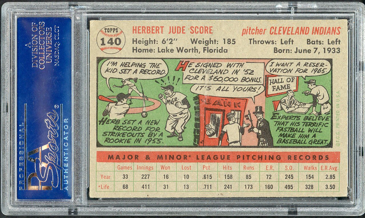 1956 Topps Baseball #140 Herb Score Indians PSA 6.5 EX-MT+ Gray 554946