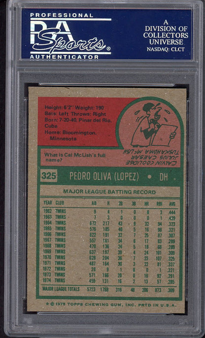 1975 Topps Baseball #325 Tony Oliva Twins PSA 8 NM/MT 554948