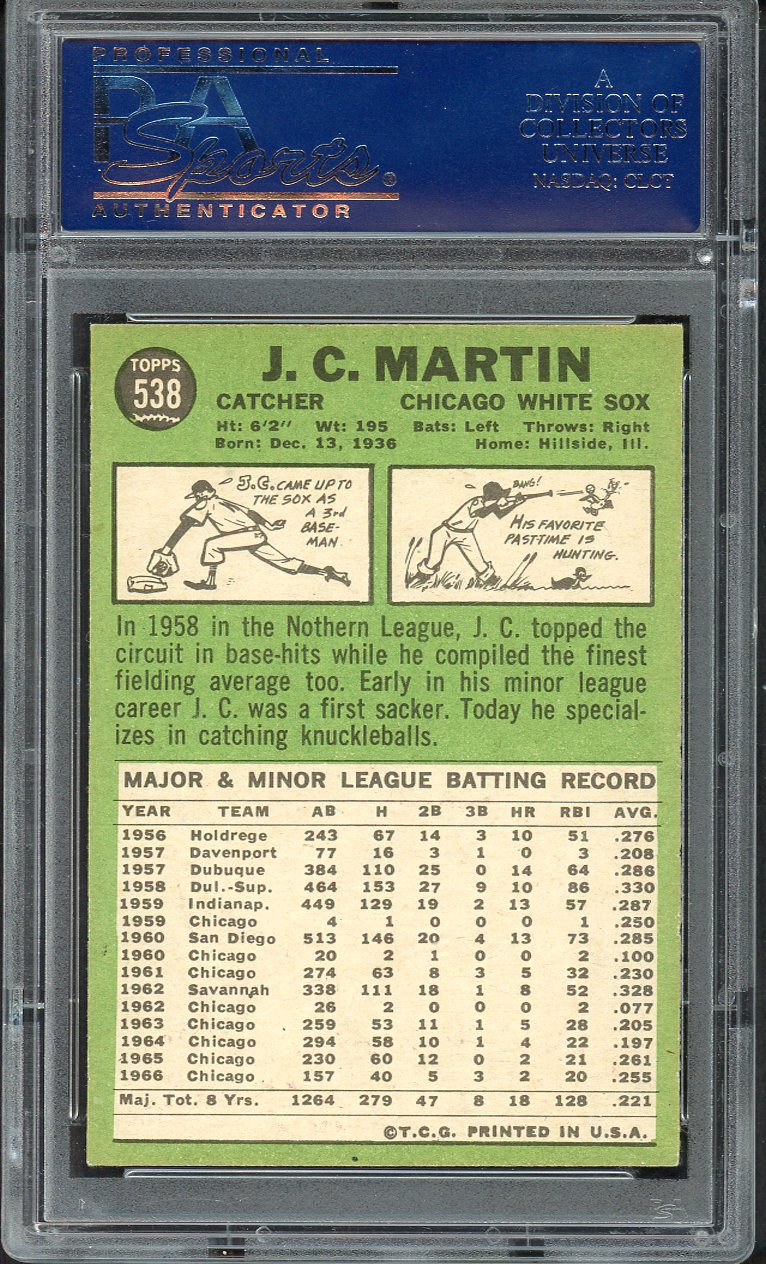 1967 Topps Baseball #538 J.C. Martin White Sox PSA 7.5 NM+ 554952