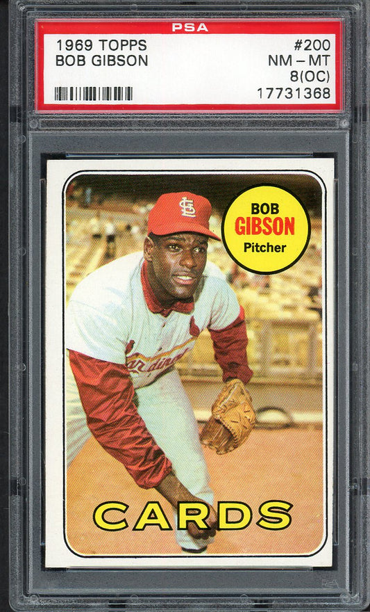 1969 Topps Baseball #200 Bob Gibson Cardinals PSA 8 NM/MT oc 554969