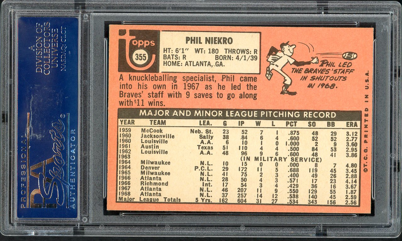 1969 Topps Baseball #355 Phil Niekro Braves PSA 6 EX-MT 554974