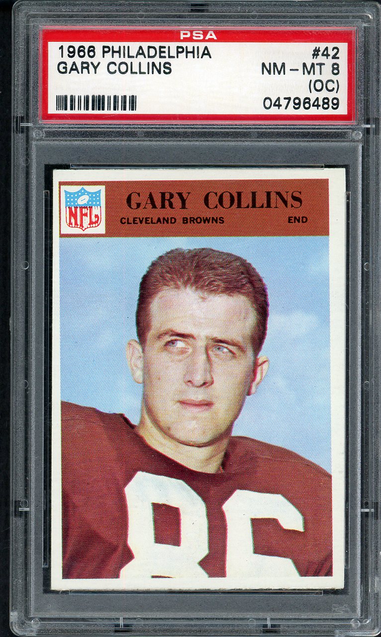 1966 Philadelphia Football #042 Gary Collins Browns PSA 8 NM/MT oc 554995