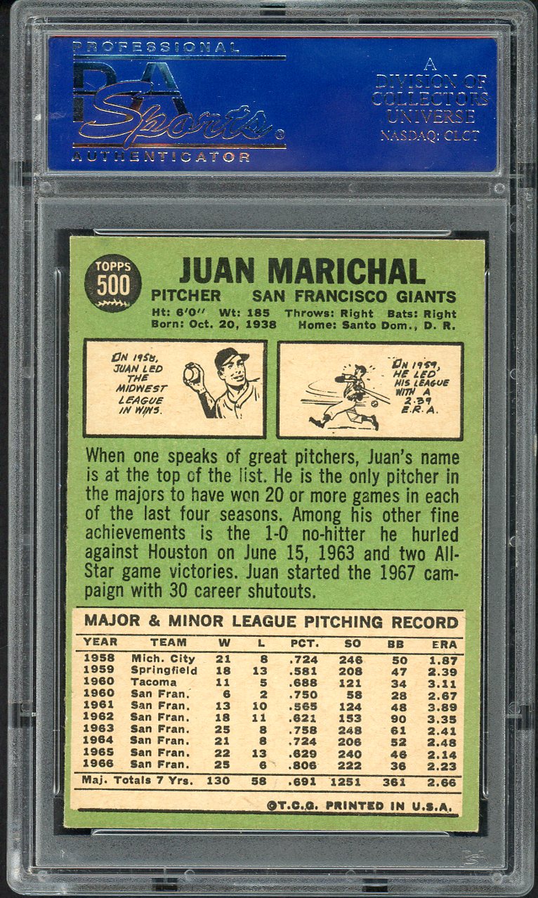 1967 Topps Baseball #500 Juan Marichal Giants PSA 6 EX-MT 555002