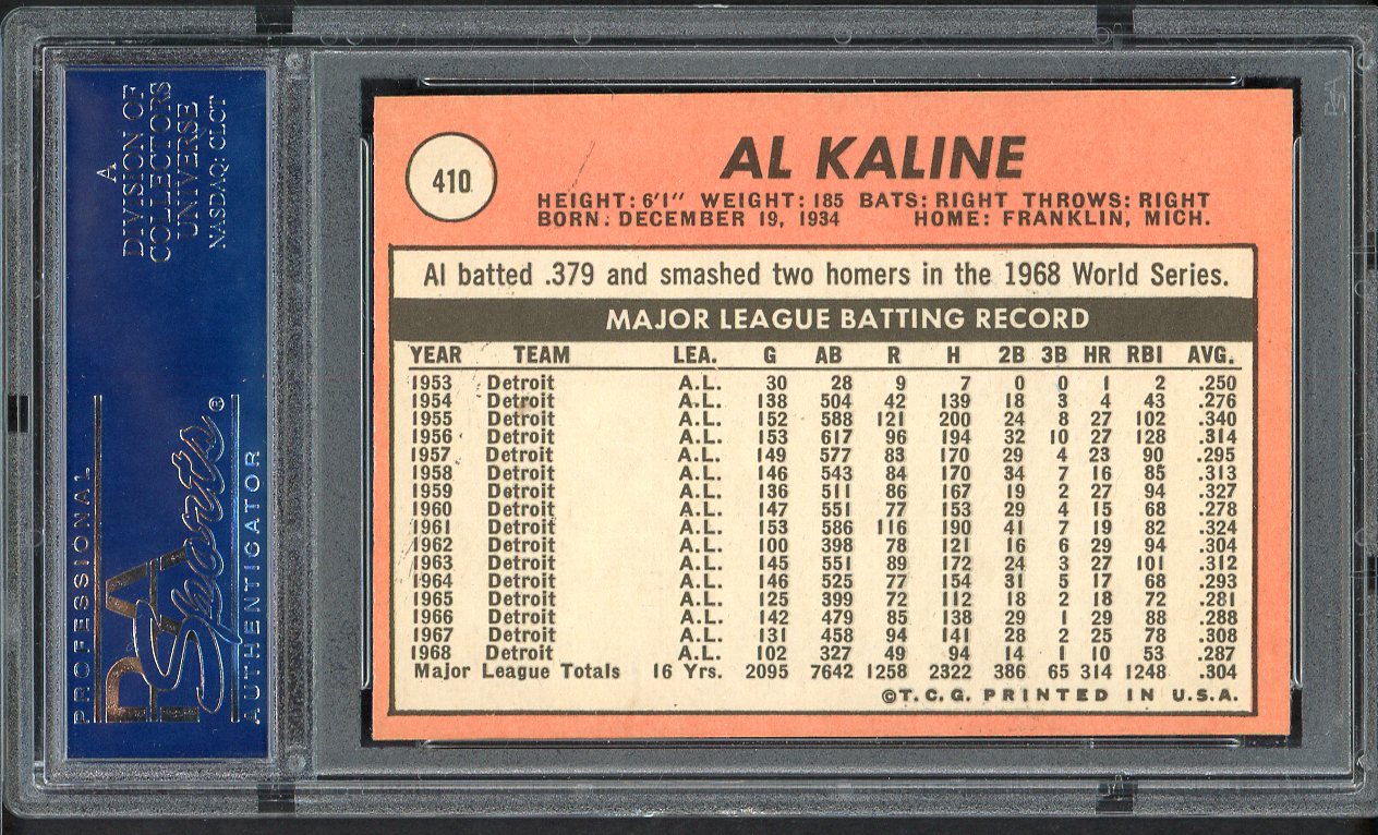 1969 Topps Baseball #410 Al Kaline Tigers PSA 6 EX-MT 555005