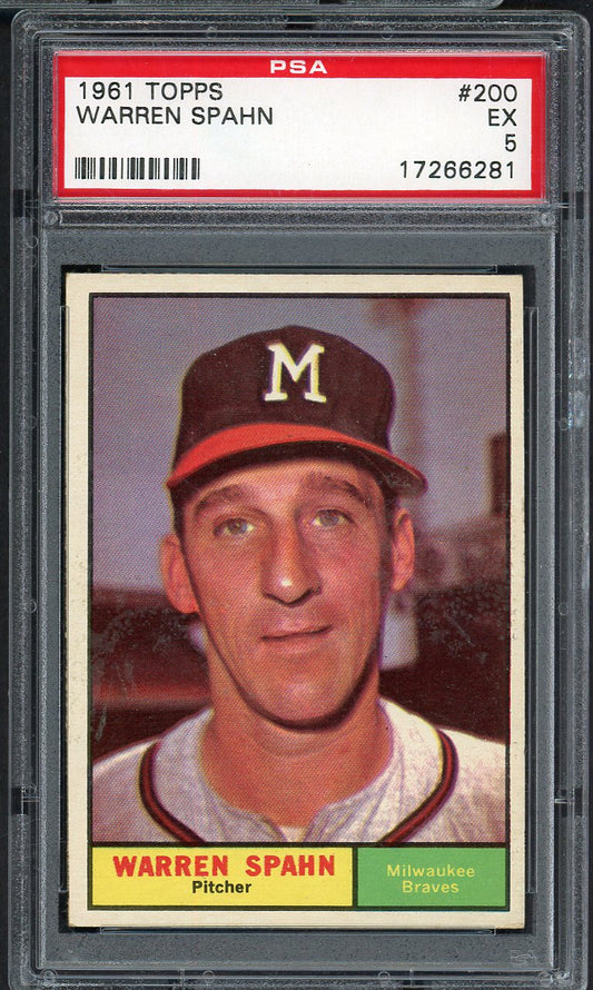 1961 Topps Baseball #200 Warren Spahn Braves PSA 5 EX 555007