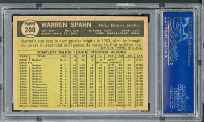 1961 Topps Baseball #200 Warren Spahn Braves PSA 5 EX 555007