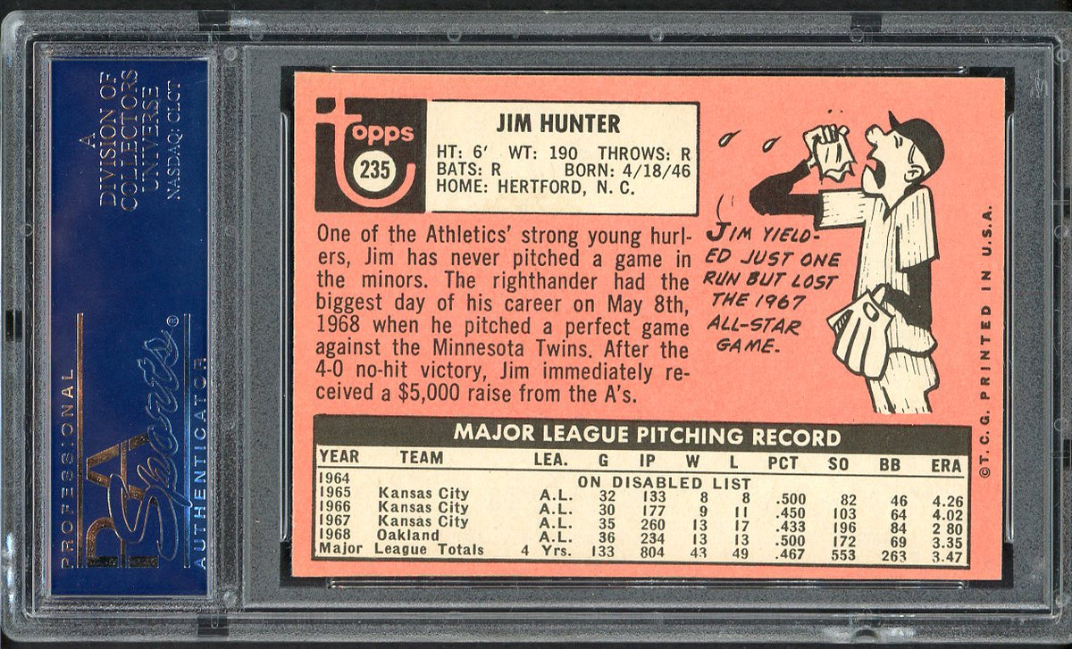 1969 Topps Baseball #235 Catfish Hunter A's PSA 6 EX-MT 555045
