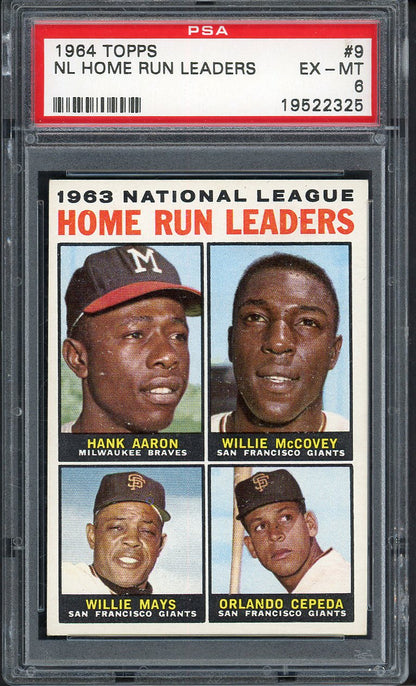 1964 Topps Baseball #009 N.L. Home Run Leaders Aaron Mays PSA 6 EX-MT 555049