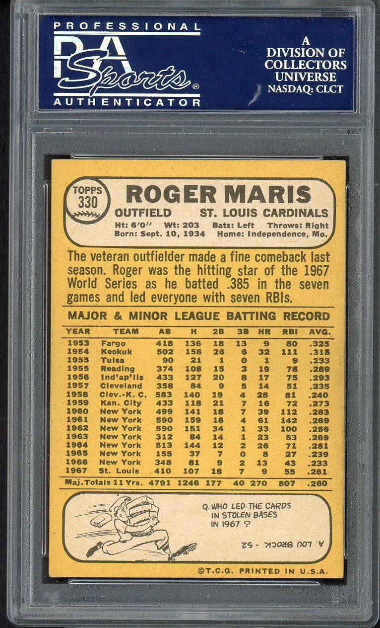 1968 Topps Baseball #330 Roger Maris Cardinals PSA 6 EX-MT 555052