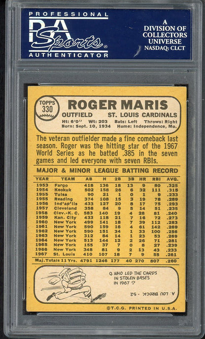 1968 Topps Baseball #330 Roger Maris Cardinals PSA 6 EX-MT 555052