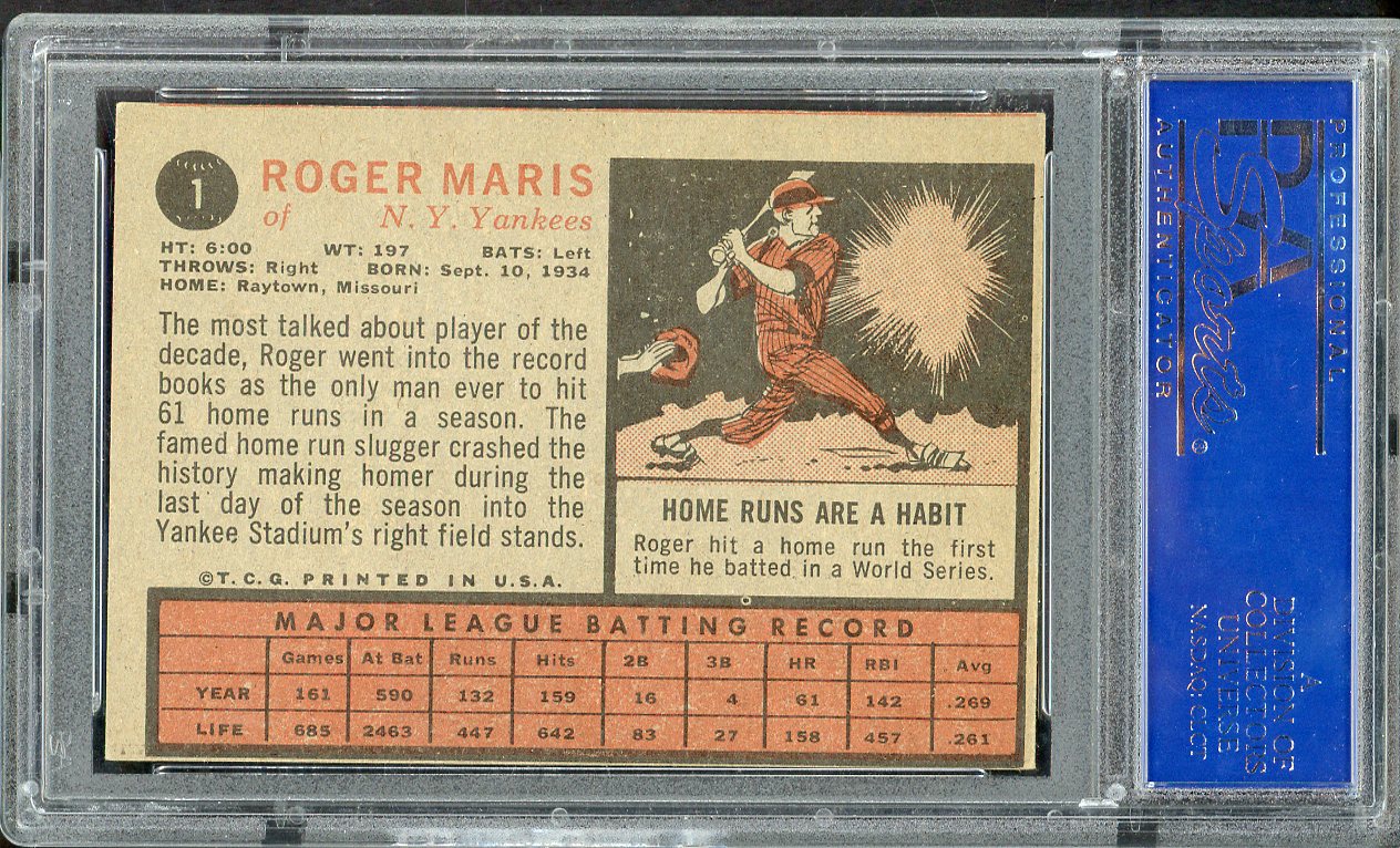 1962 Topps Baseball #001 Roger Maris Yankees PSA 4 VG-EX 555064