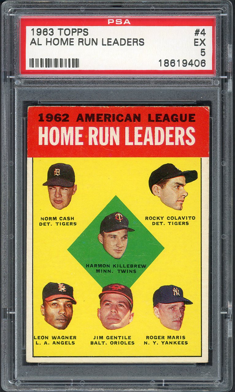 1963 Topps Baseball #004 A.L. Home Run Leaders Roger Maris PSA 5 EX 555070