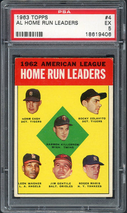1963 Topps Baseball #004 A.L. Home Run Leaders Roger Maris PSA 5 EX 555070