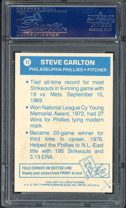 1977 Topps Baseball Cloth Stickers #011 Steve Carlton Phillies PSA 9 MINT 555092