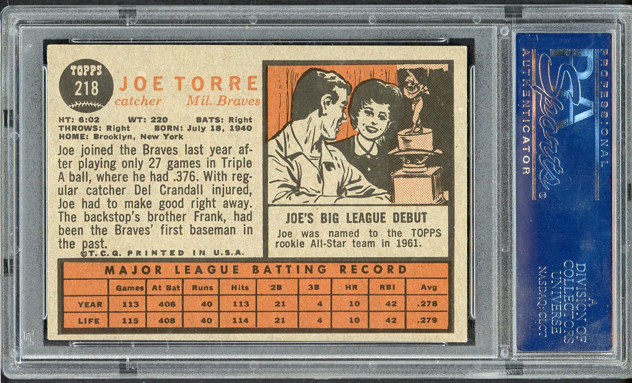 1962 Topps Baseball #218 Joe Torre Braves PSA 5 EX 555117