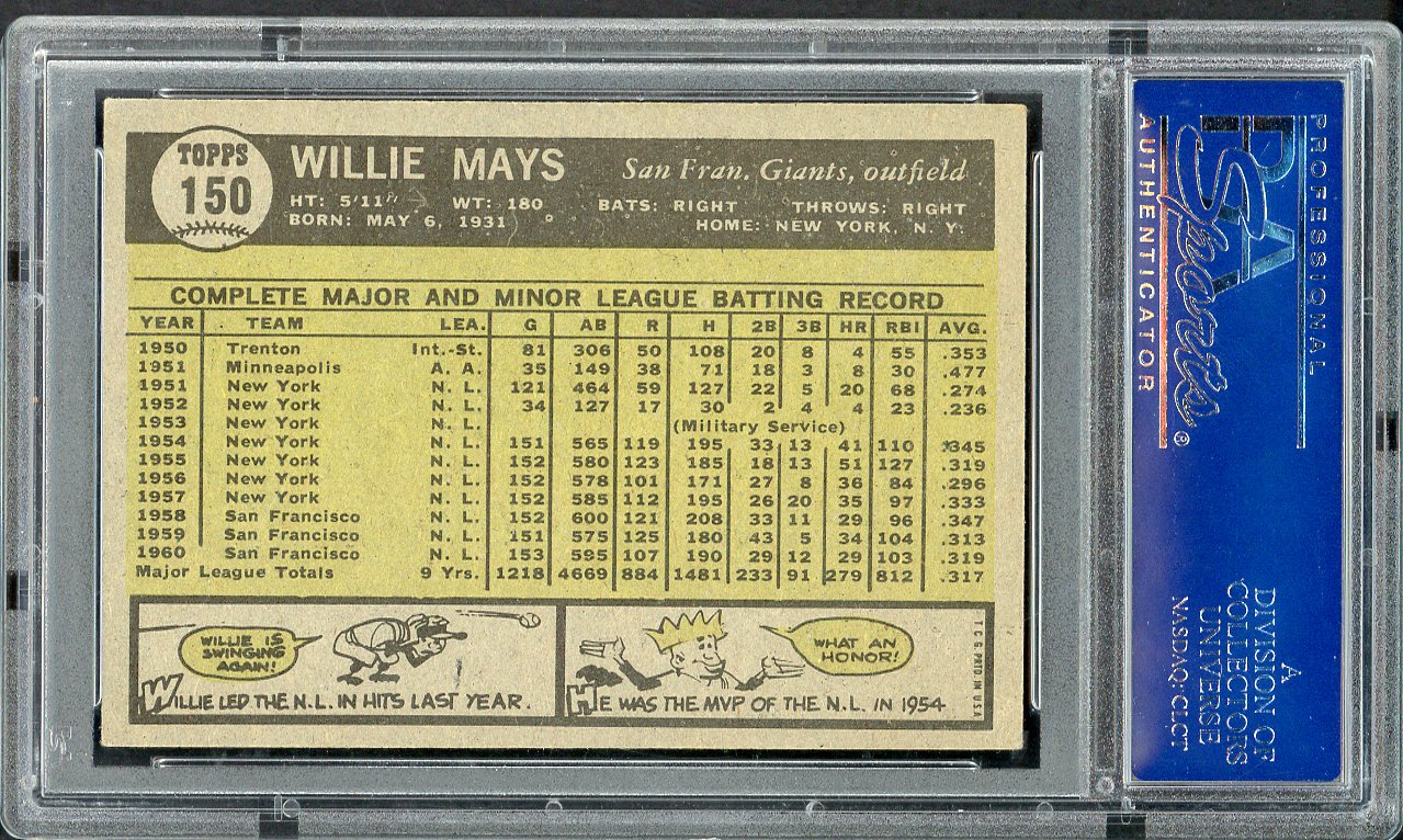 1961 Topps Baseball #150 Willie Mays Giants PSA 5 EX 555118