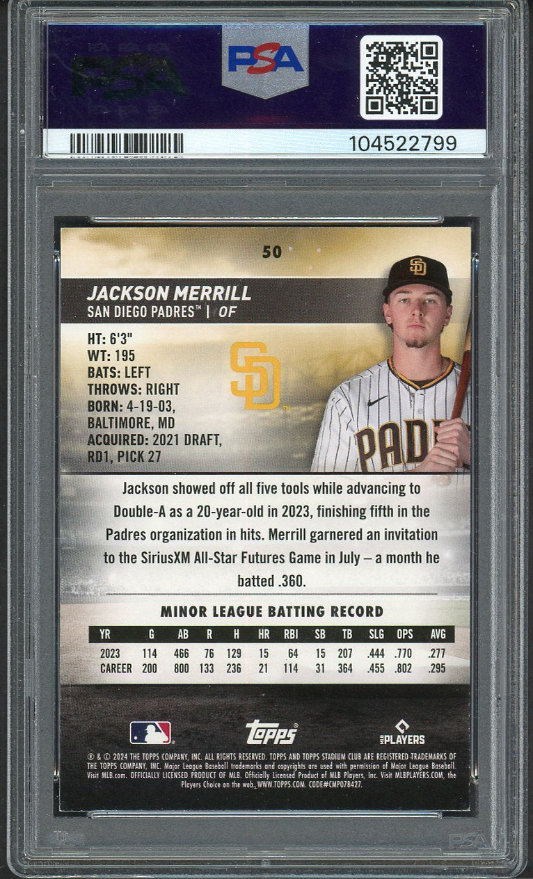 2024 Stadium Club #050 Jackson Merrill Padres PSA 9 MINT 555125