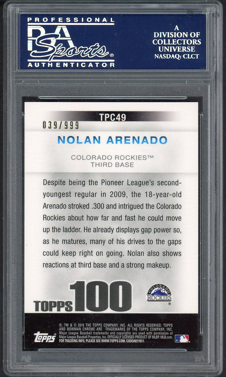 2010 Bowman Chrome Topps 100 #TPC49 Nolan Arenado Rockies PSA 9 MINT 555127