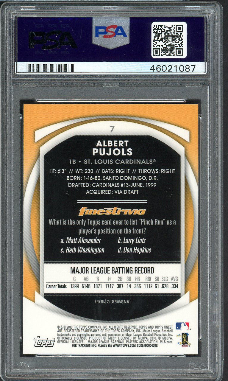2010 Finest #007 Albert Pujols Cardinals PSA 9 MINT 555135