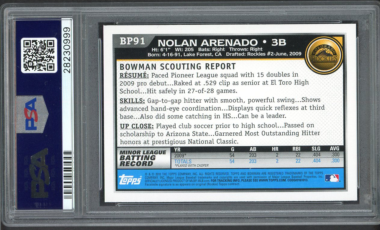 2010 Bowman Prospects #BP91 Nolan Arenado Rockies PSA 10 GEM MINT 555149