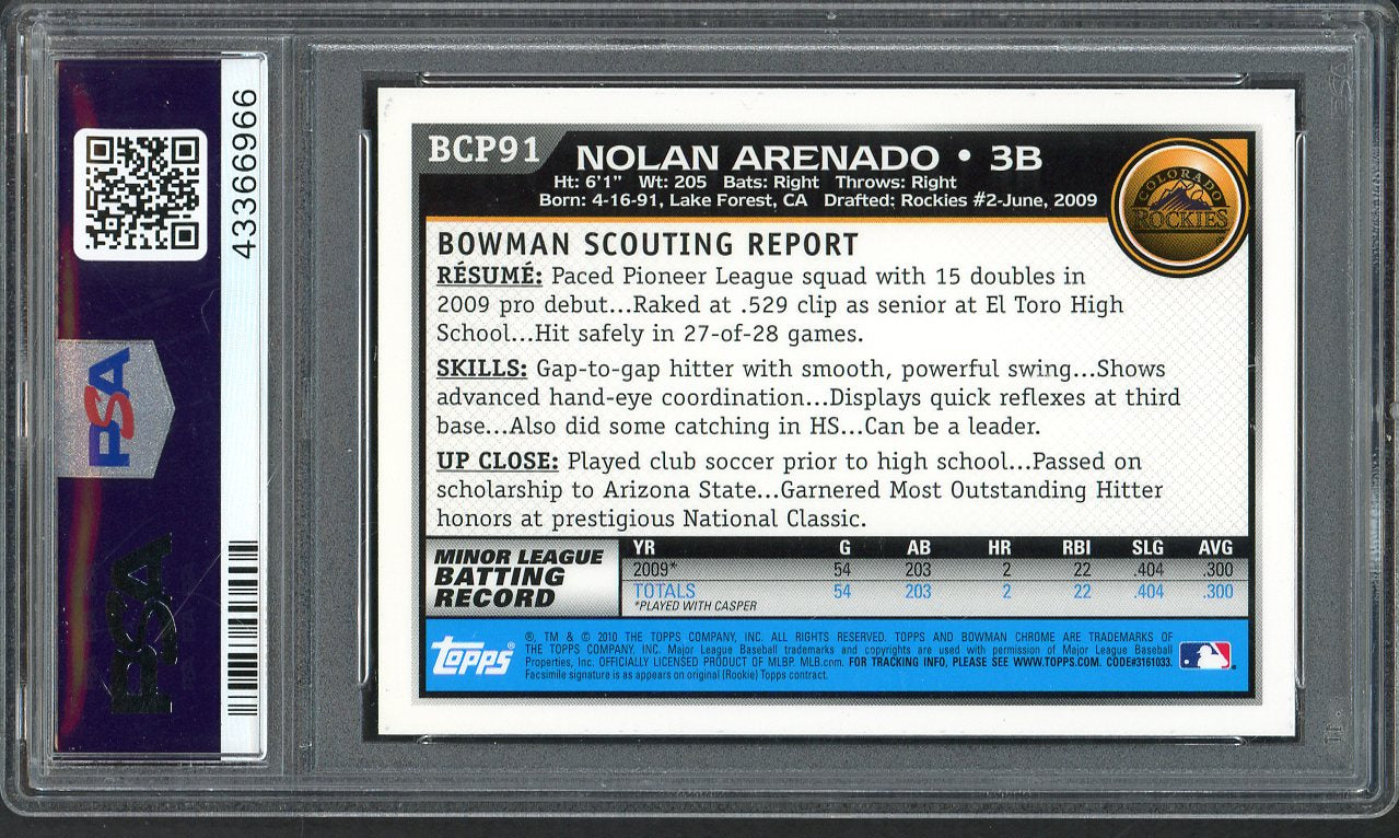 2010 Bowman Chrome Prospects #BCP91 Nolan Arenado Rockies PSA 9 MINT 555150