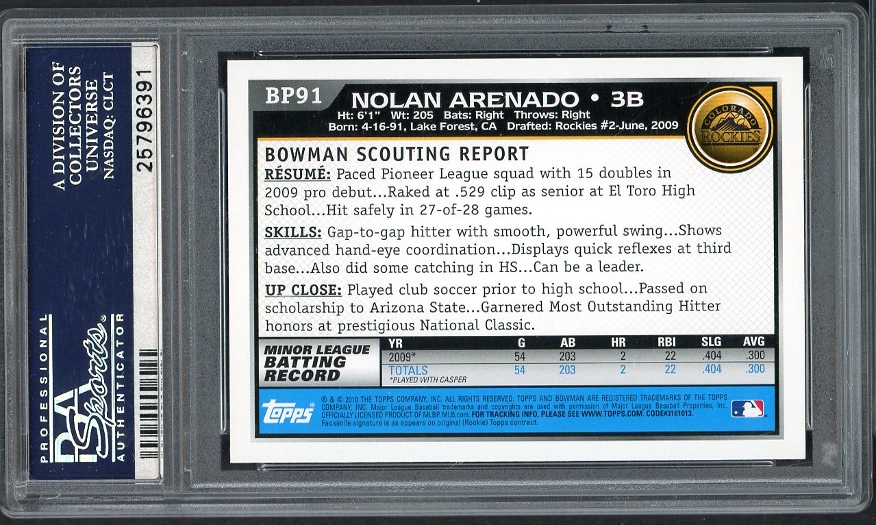 2010 Bowman Prospects #BP91 Nolan Arenado Rockies PSA 9 MINT Black 555151