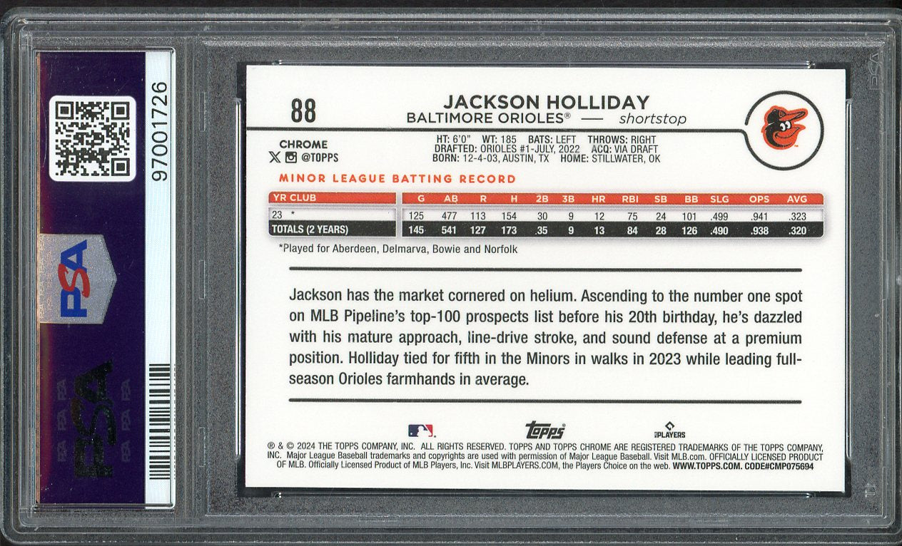 2024 Topps Chrome #088 Jackson Holliday Orioles PSA 10 GEM MINT 555152