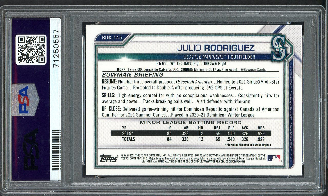 2021 Bowman Draft Chrome #BDC145 Julio Rodriguez Mariners PSA 9 MINT 555155