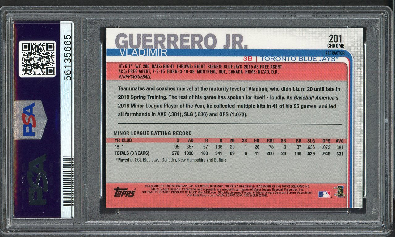 2019 Topps Chrome #201 Vladimir Guerrero Jr Blue Jays PSA 10 GEM MINT Refractor 555159