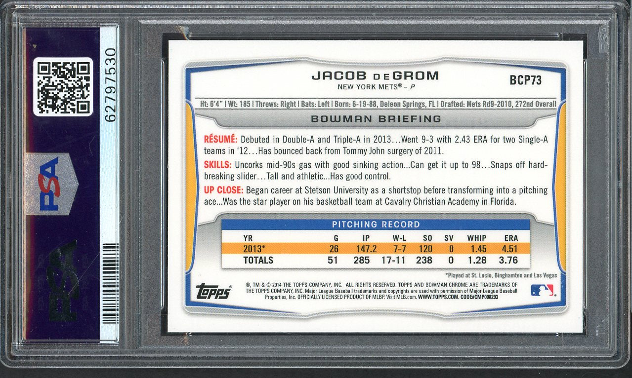 2014 Bowman Chrome Prospects #BCP73 Jacob DeGrom Mets PSA 10 GEM MINT 555166