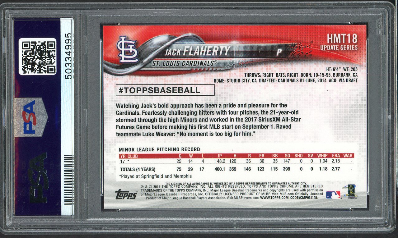 2018 Topps Chrome Update Refractor #HMT18 Jack Flaherty Cardinals PSA 9 MINT Autograph 555171