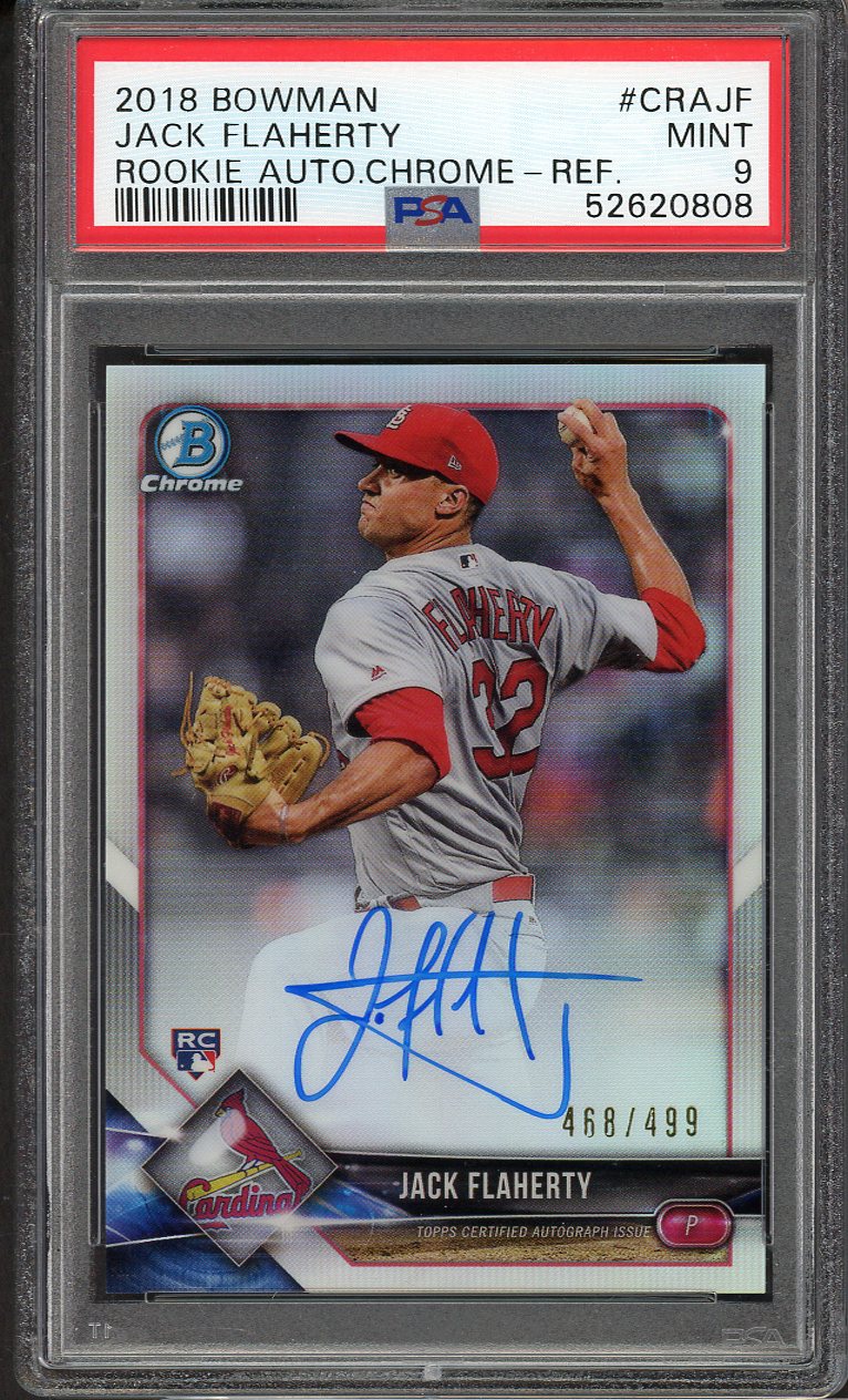 2018 Bowman Chrome Refractor #CRAJF Jack Flaherty Cardinals PSA 9 MINT Autograph 555172