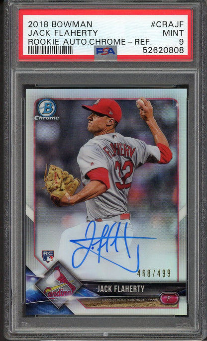 2018 Bowman Chrome Refractor #CRAJF Jack Flaherty Cardinals PSA 9 MINT Autograph 555172