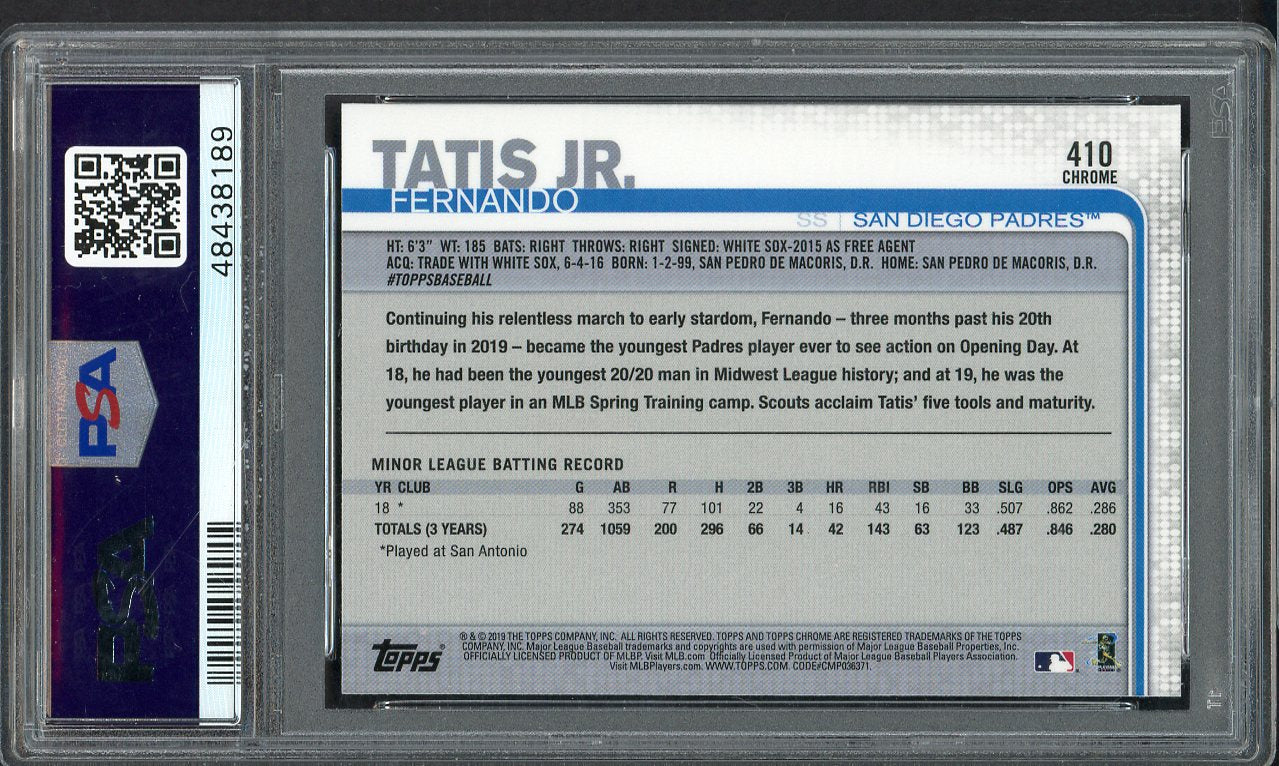 2019 Topps Chrome #410 Fernando Tatis Jr Padres PSA 9 MINT Sapphire 555178