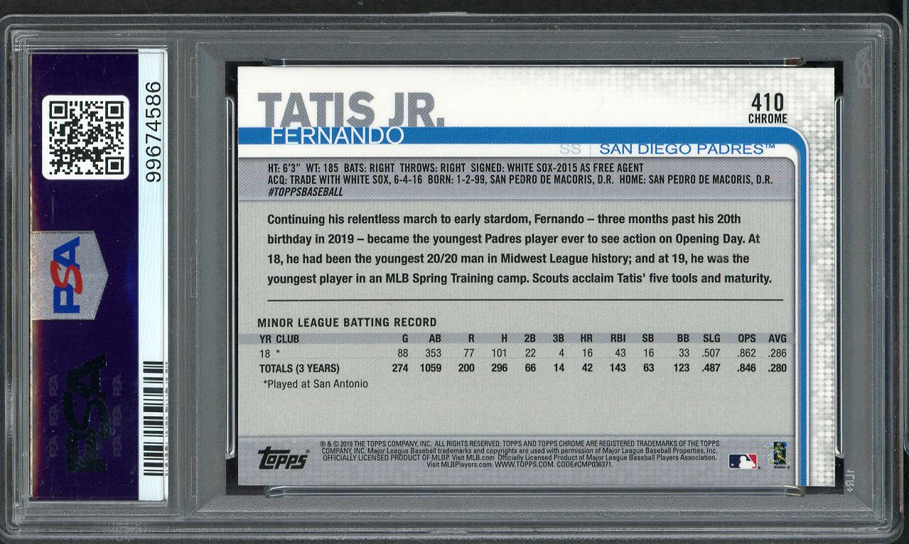 2019 Topps Chrome #410 Fernando Tatis Jr Padres PSA 9 MINT Sapphire 555179
