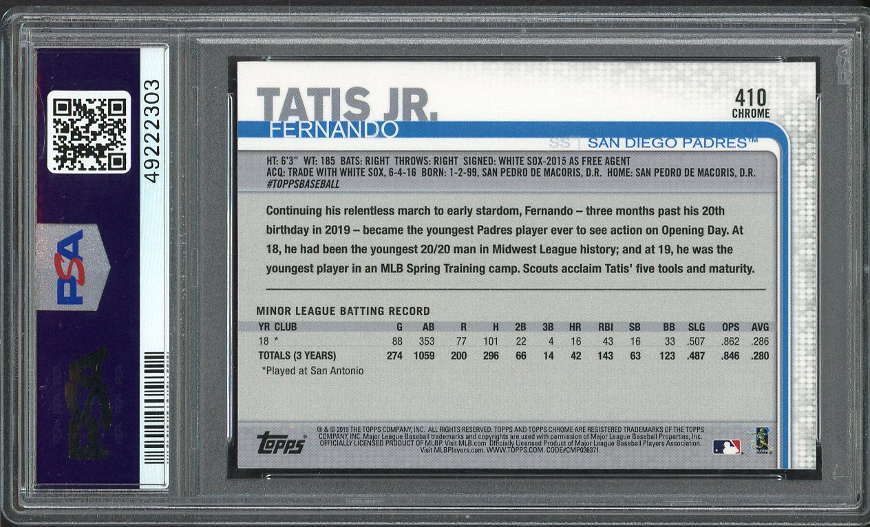 2019 Topps Chrome #410 Fernando Tatis Jr Padres PSA 9 MINT Sapphire 555180