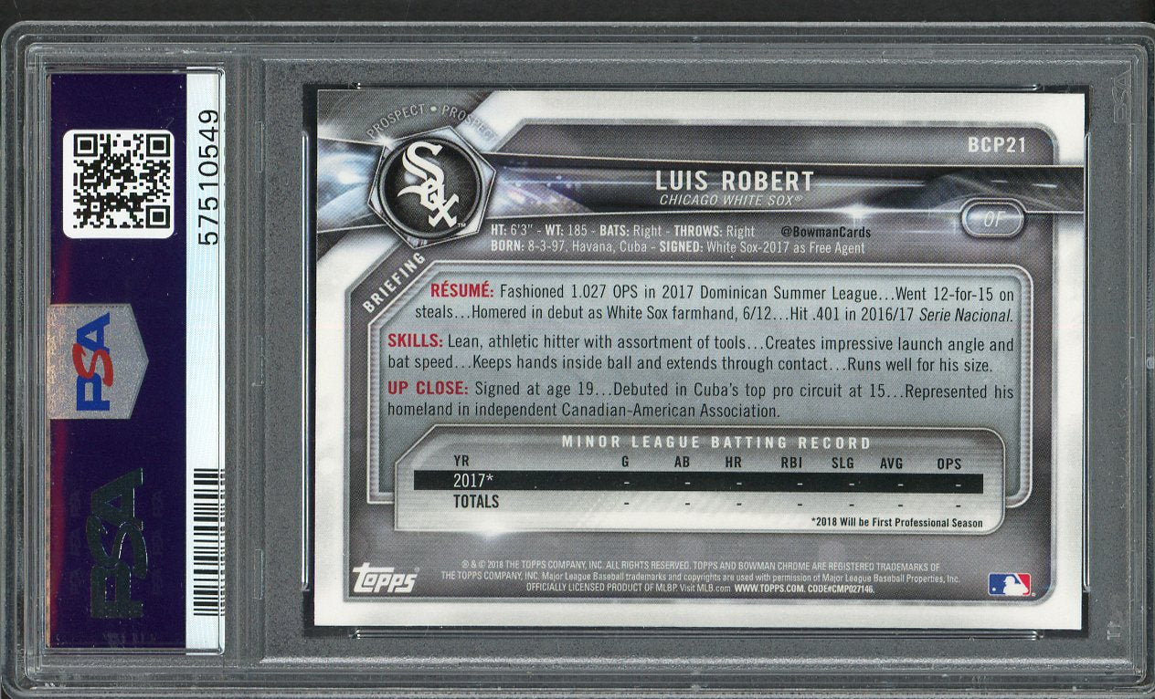 2018 Bowman Chrome Prospects #021 Luis Robert White Sox PSA 10 GEM MINT 555181