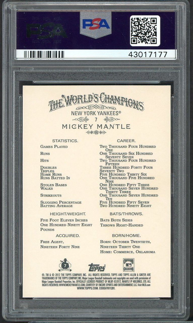 2012 Topps Allen & Ginter #007 Mickey Mantle Yankees PSA 10 GEM MINT 555183