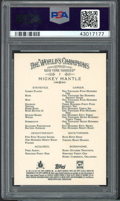 2012 Topps Allen & Ginter #007 Mickey Mantle Yankees PSA 10 GEM MINT 555183