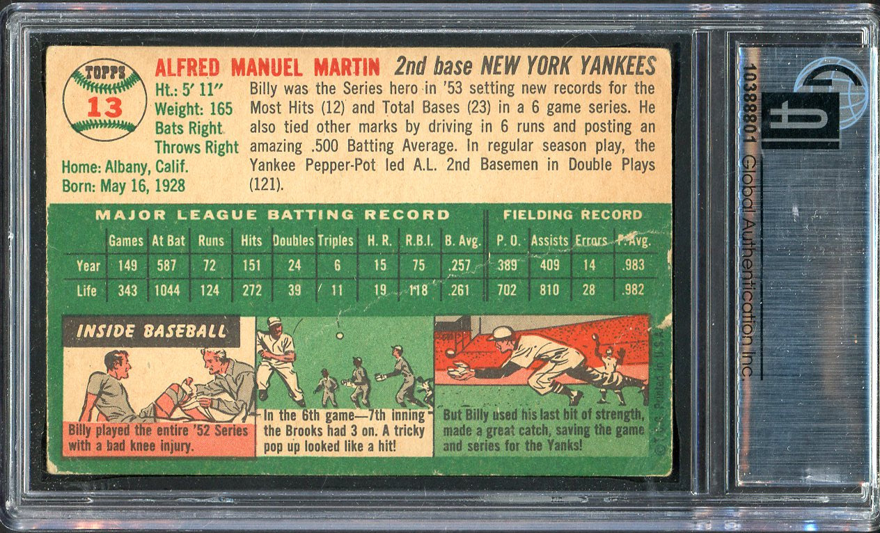 1954 Topps Baseball #013 Billy Martin Yankees GAI 2 GD 555185