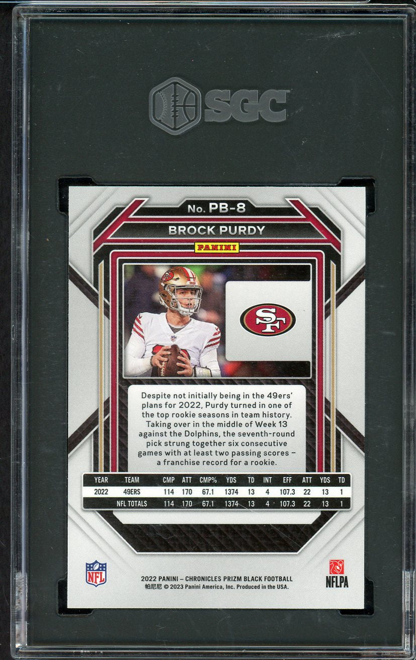 2022 Panini Chronicles Prizm #PB8 Brock Purdy 49ers SGC 8.5 NM/MT+ Black 555190