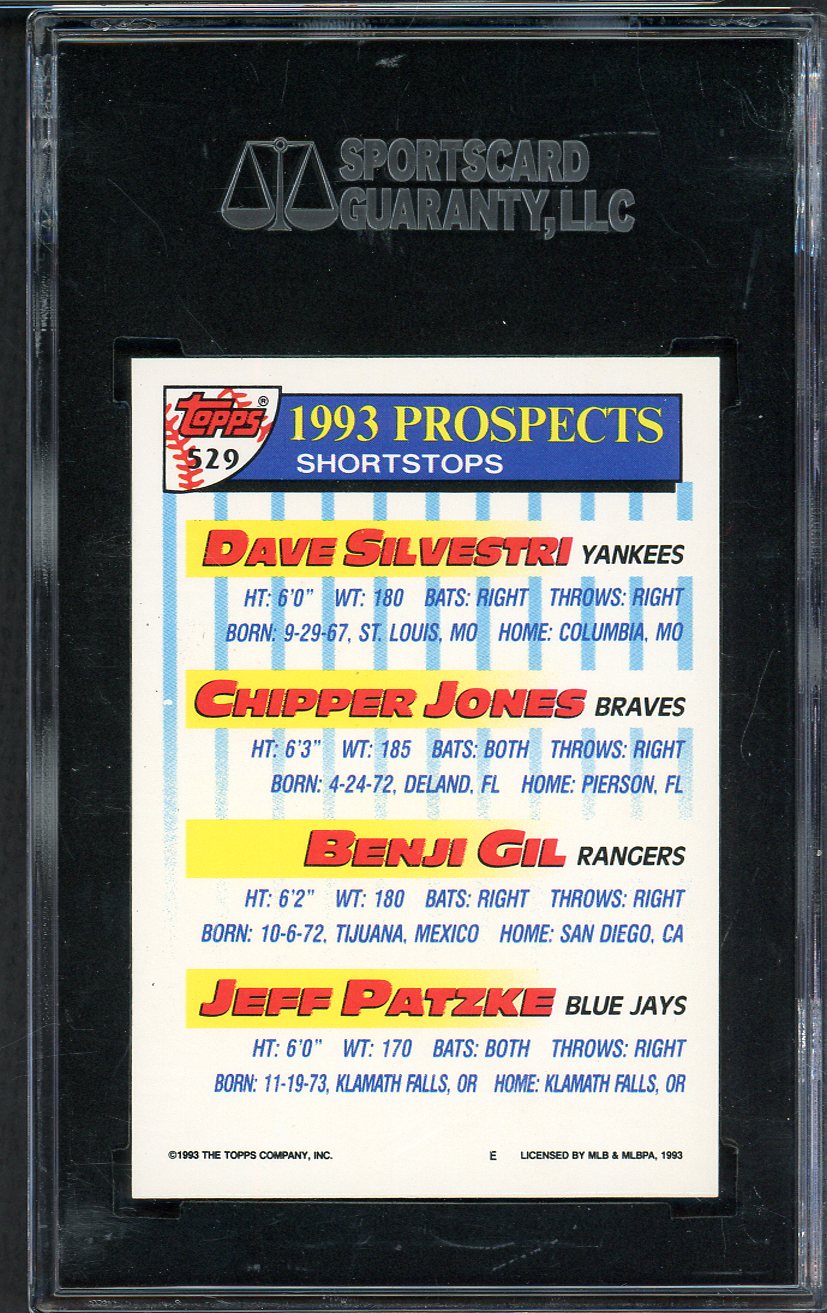 1993 Topps #529 Chipper Jones Braves SGC 8 NM/MT 555191