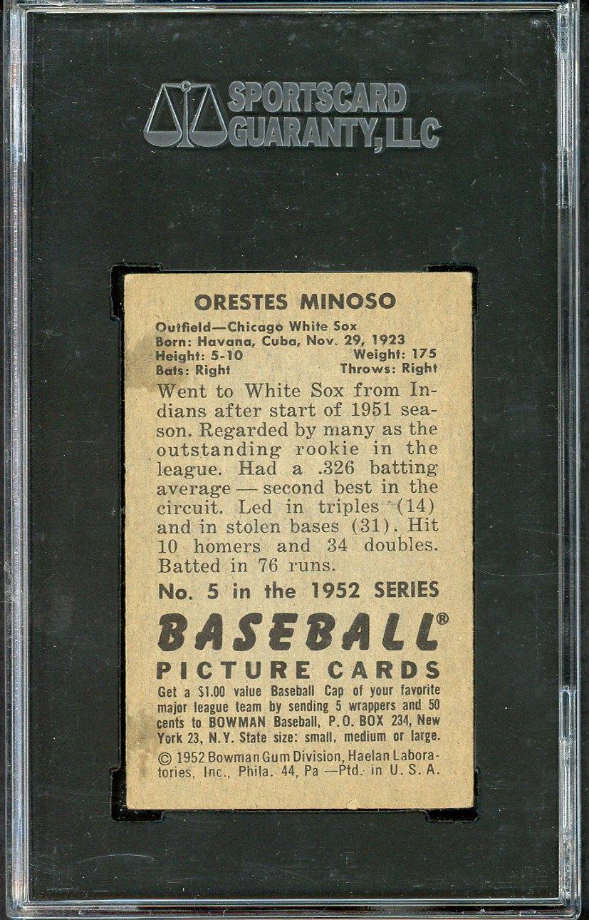 1952 Bowman Baseball #005 Minnie Minoso White Sox SGC 5.5 EX+ 555200