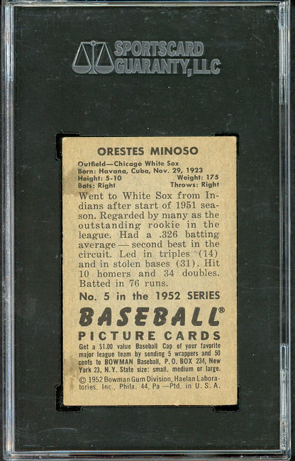 1952 Bowman Baseball #005 Minnie Minoso White Sox SGC 5.5 EX+ 555200