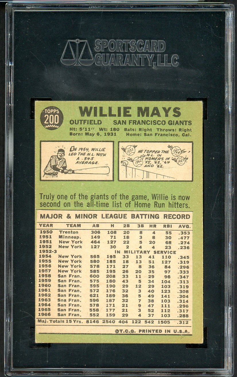 1967 Topps Baseball #200 Willie Mays Giants SGC 5 EX 555203