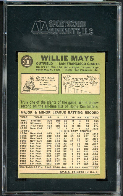 1967 Topps Baseball #200 Willie Mays Giants SGC 5 EX 555203