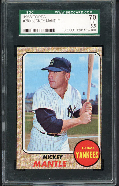 1968 Topps Baseball #280 Mickey Mantle Yankees SGC 5.5 EX+ 555205
