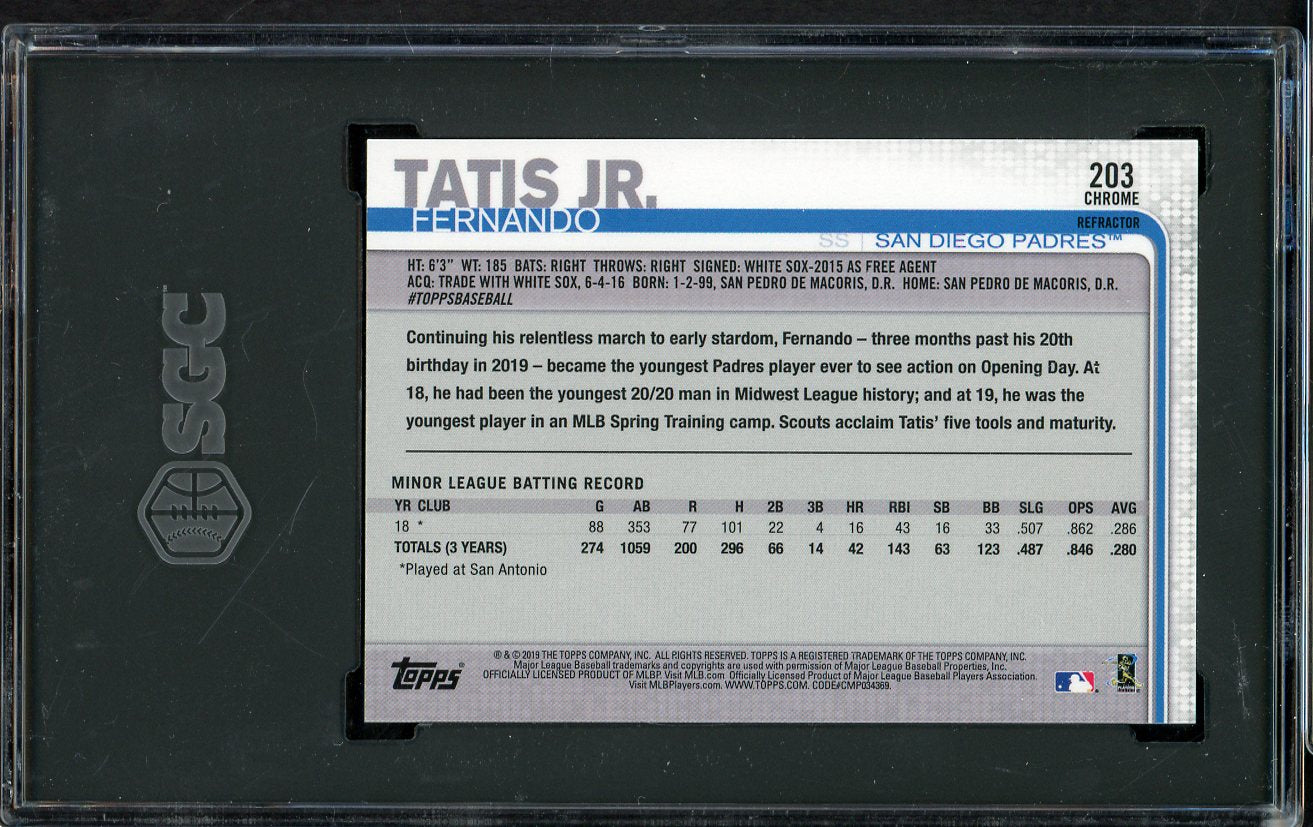 2019 Topps Chrome #203 Fernando Tatis Jr Padres SGC 10 GEM MINT Refractor 555210