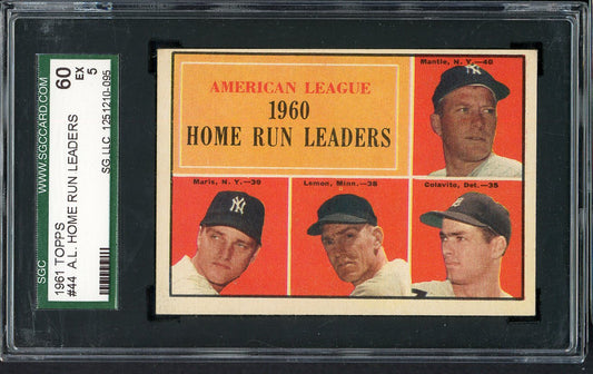 1961 Topps Baseball #044 A.L. Home Run Leaders Mickey Mantle SGC 5 EX 555211